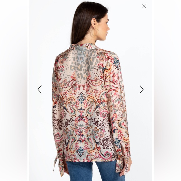Johnny Was Silk Paisley Button Down Blouse XXS NWOT - Picture 3 of 7